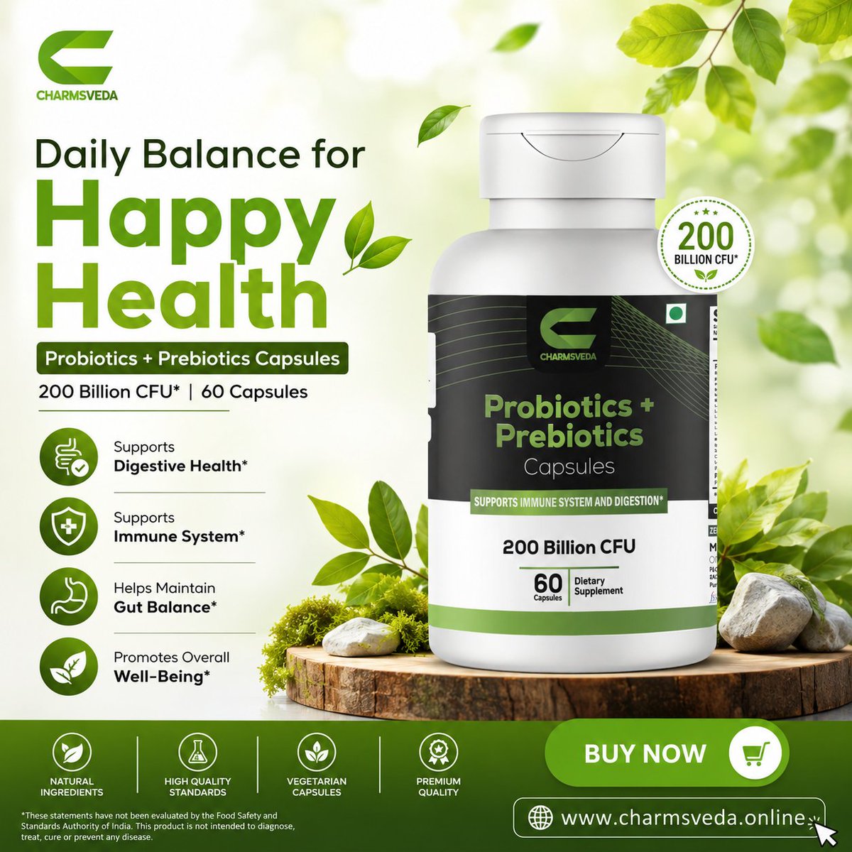 Charmsveda's tweet photo. 🌿 Fuel your gut with the power of 200 Billion CFU.

Charmsveda Probiotics + Prebiotics Capsules are designed to support gut balance and everyday wellness.*

🛒 https://t.co/5NEeNPR9To

#CharmsVeda #GutHealth #Probiotics #DailyWellness https://t.co/iCFnbm3APq