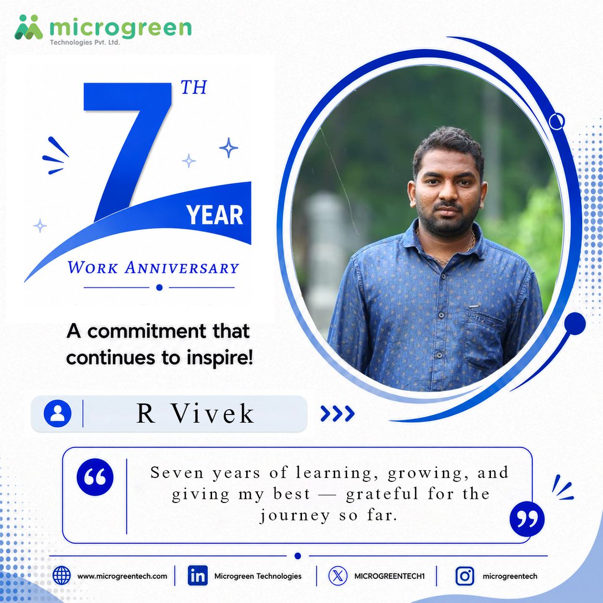 MicrogreenTech1's tweet photo. Happy 7th Work Anniversary, R Vivek! Your dedication and impact continue to inspire us every day.
#WorkAnniversary #7YearsStrong #EmployeeAppreciation #TeamMilestone #Gratitude #LinkedInPost #XPost https://t.co/1id06py2pa