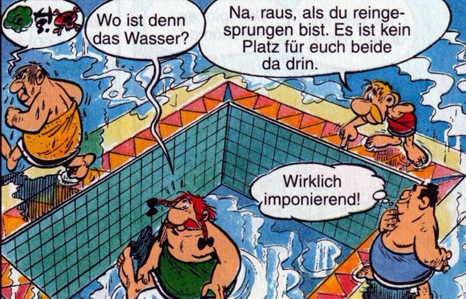 Asterix_Archiv's tweet photo. Carpe momentum – das Zitat des Augenblicks: "Wo ist denn das Wasser?" - "Na, raus, als du reingesprungen bist. Es ist kein Platz für euch beide da drin." Obelix und Asterix in #Asterix als Gladiator, Seite 21. #Archimedes https://t.co/haPcHzoTCh