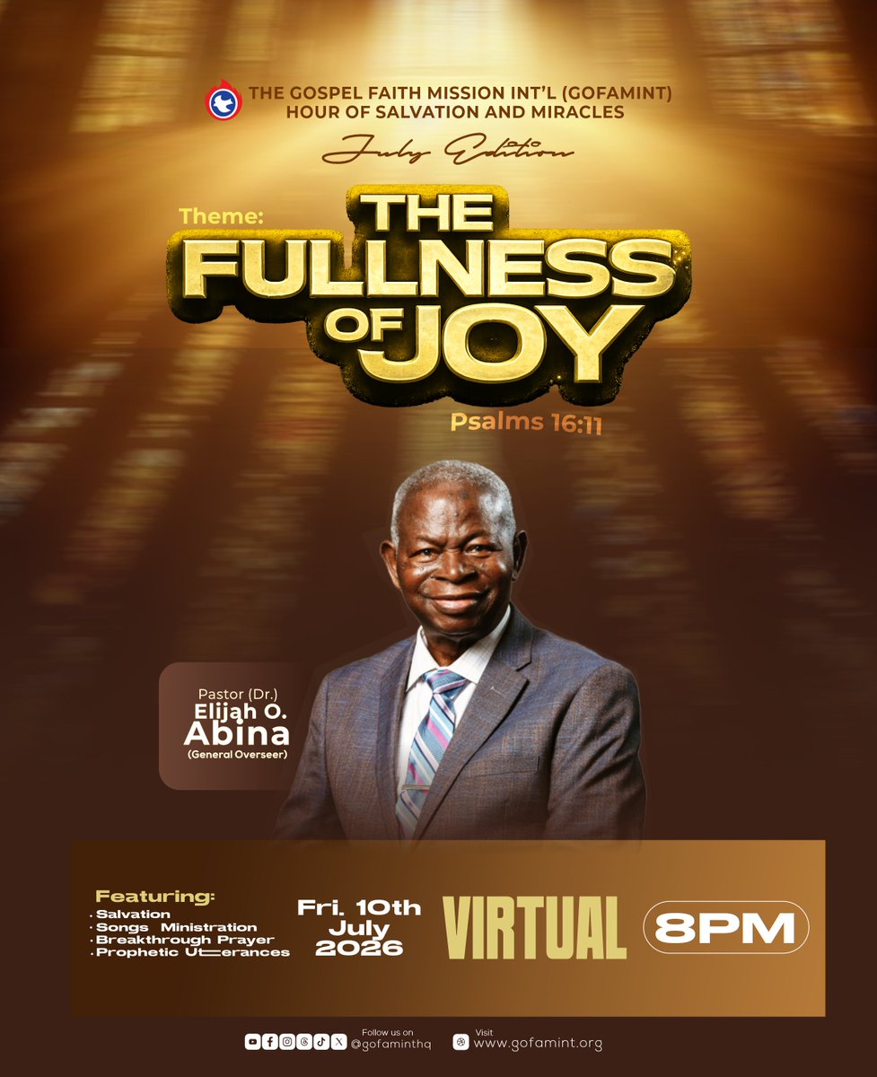 gofaminthq's tweet photo. TODAY IS THE DAY!
Step into God's presence where there is The Fullness of Joy!
Join us TODAY for the VIRTUAL Hour of Salvation and Miracles.
Your testimony could begin today!
#HOSAM
#TheFullnessOfJoy
#GOFAMINT https://t.co/RLPmUUpd9l