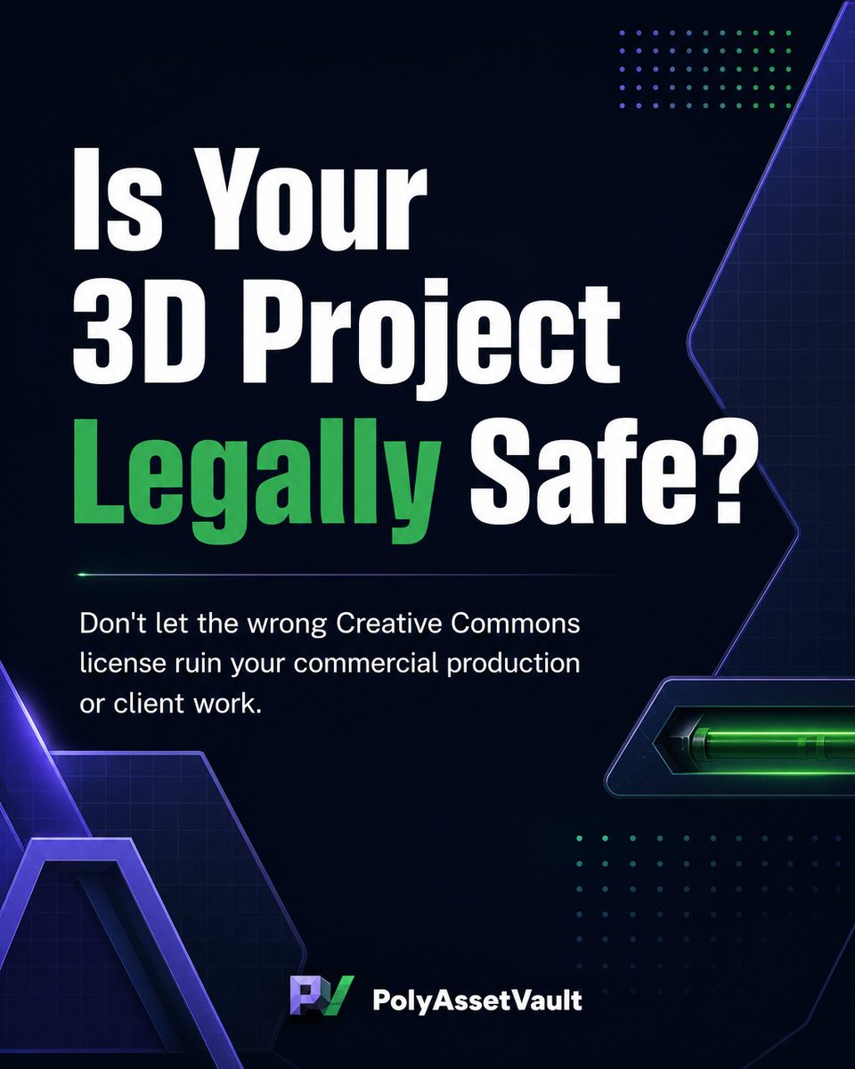 PolyAssetVault's tweet photo. A single CC BY-SA texture can technically force you to open-source your entire Blender project.

Most 3D artists grab Creative Commons assets without checking what CC0, CC BY, and CC BY-NC actually allow in commercial work. Worth knowing before your next asset hunt. https://t.co/V7SdeAPD1Y