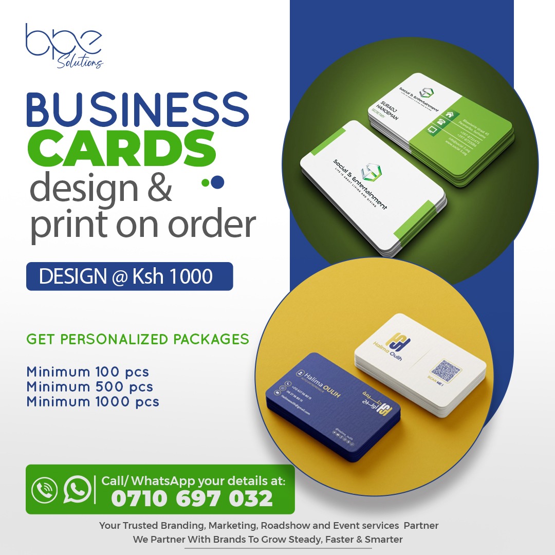 bpesolutionsltd's tweet photo. A strong brand begins with a strong card. Let your business cards communicate excellence.
Call/WhatsApp 👉 0710697032
#bpesolutionsenterprise #businesscards #graphicdesign #branding #printdesign #marketingstrategy #smallbusiness #kenya #nairobi https://t.co/nuheSe9IHV