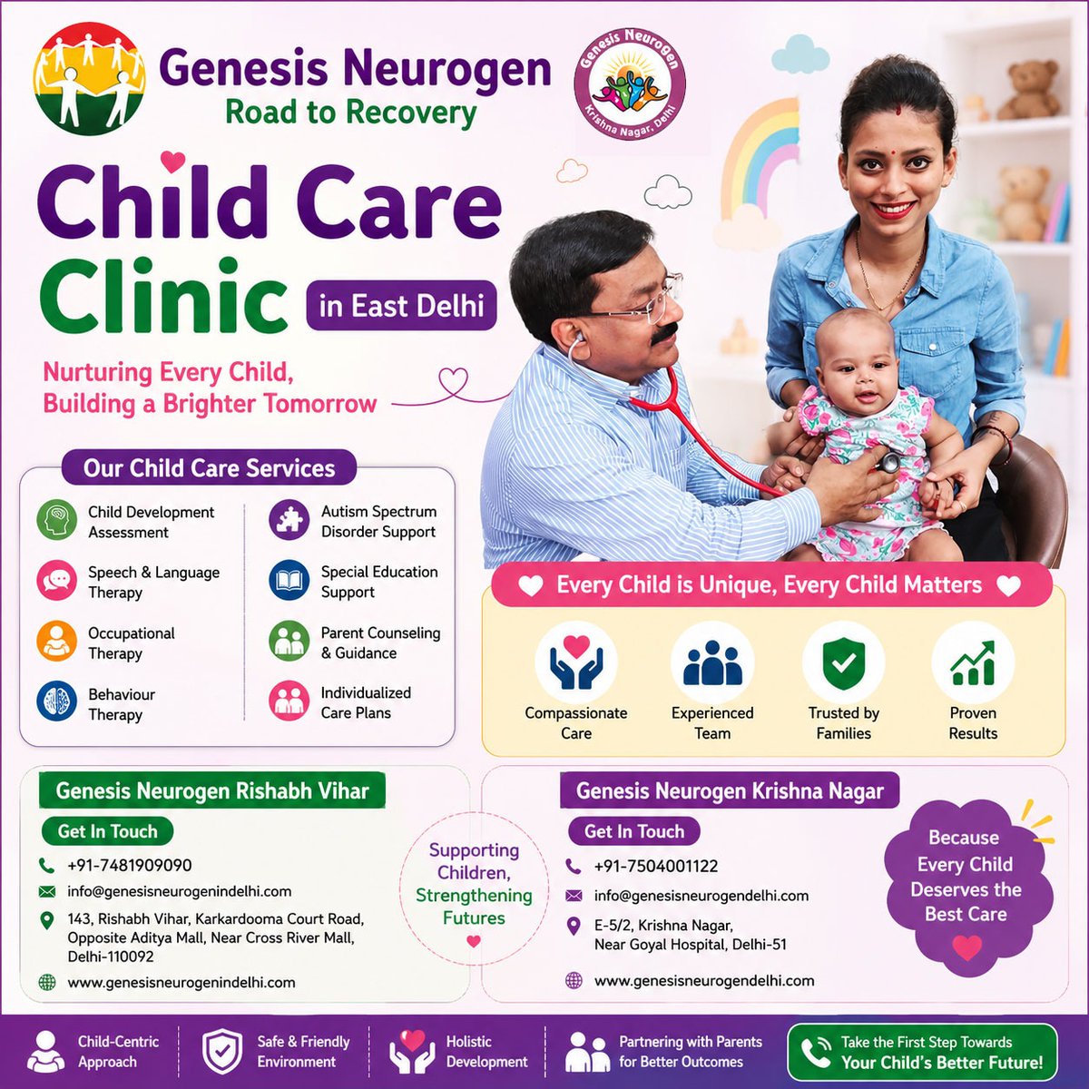 GenesisNeurogen's tweet photo. 🌈 Give Your Child the Best Start with Expert Child Care in East Delhi! 👶💜 At @GenesisNeurogen Centre &amp; Child Care Clinic, we provide comprehensive developmental care to help every child reach their full potential.  📞  +91 7504001122, +91 7481909090 🌐 https://t.co/tp48DrOaAF https://t.co/xUPjZnYOMM