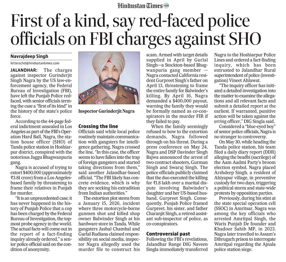 kuljitnagra1's tweet photo. The alleged “Red Face” of Punjab’s controversial officers has been exposed by the FBI report, raising serious questions that can no longer be ignored. Yet, @AamAadmiParty continues to maintain complete silence.

Why is the Punjab Government shielding its so-called “Blue-Eyed Boys” instead of answering the concerns highlighted in the report? Political patronage cannot come at the cost of institutional integrity.

These allegations have severely dented the credibility, professionalism, and reputation of the Punjab Police. The people of Punjab deserve transparency, accountability, and decisive action- not silence and protection for the powerful.
@INCIndia 
@INCPunjab