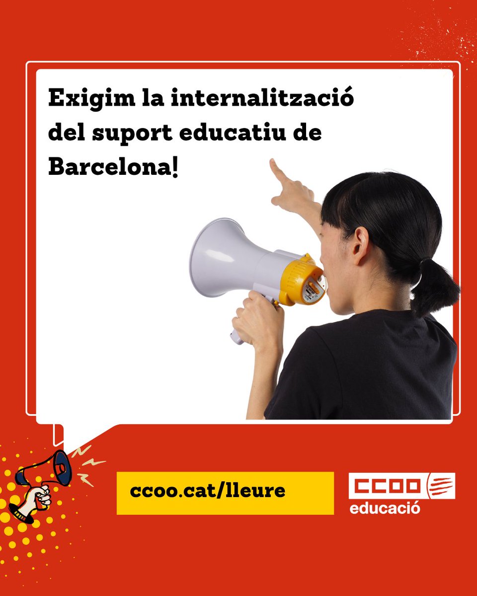 CCOOeducacio's tweet photo. 📢 Exigim la internalització del suport educatiu de Barcelona

📢 Les Educadores de Suport han de ser membres dels equips educatius amb les mateixes condicions que les treballadores municipals!

🔗 https://t.co/8xSwzxToMx https://t.co/tH9g4zOrbC