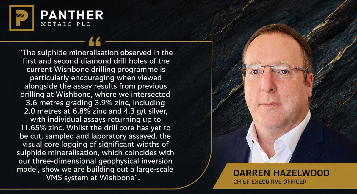 DavidBurton1971's tweet photo. 🔥 Now this is what exploration investors want to see…

Well played @darrenhazelwood and Team #PALM 👏👏👏

@PantherMetals has hit multiple zones of visible massive and semi-massive sulphides in the first two drill holes at the Wishbone VMS target, with mineralisation extending over a significant strike length.

✅ Hole 1 intersected 9 sulphide zones
✅ Hole 2 has already confirmed the target horizon along strike
✅ A second drill rig is now being mobilised to accelerate drilling beyond the original 2,000m programme
✅ More drill pads are already prepared

The Obonga Project is gathering serious momentum. With assays still to come, this is shaping up to be a very exciting exploration story.

https://t.co/tS6404VATk
