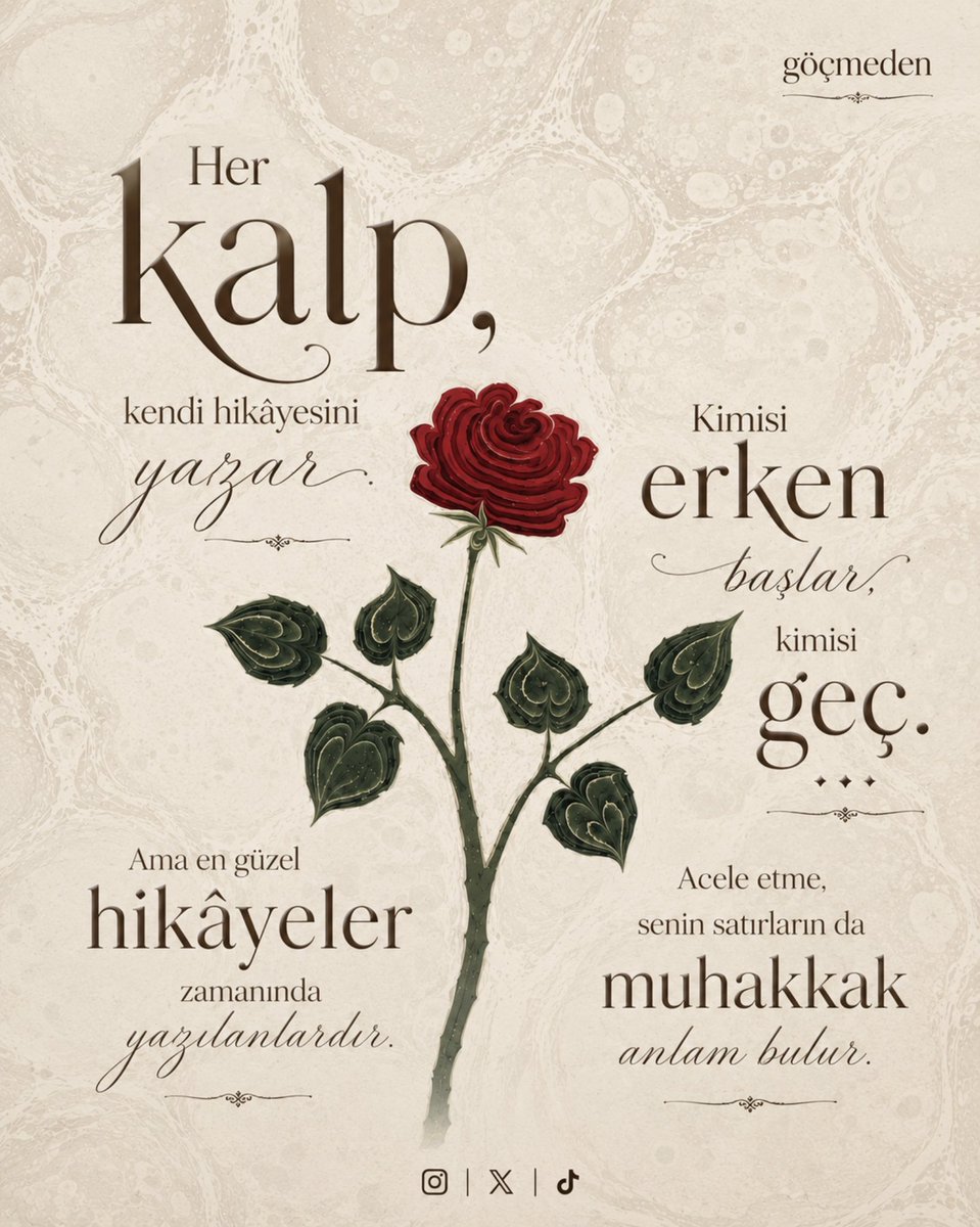 gocmeden's tweet photo. Kendini başkalarının zamanı ile kıyaslama.

Her kalp kendi mevsiminde açar, kendi hikâyesini yazar.

🌹 Sence insanı büyüten şey zaman mı, yaşadıkları mı? https://t.co/LUyQsKOAvj