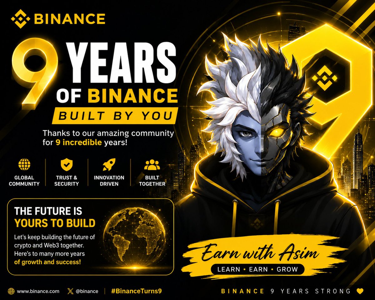 Abloch1351's tweet photo. 💛 9 years of trust, innovation, and empowering millions around the world! 🚀

Happy 9th Anniversary, 🥳🎉
Proud to celebrate this milestone by sharing my  success, innovation, and global impact. Let's keep building the future together! 🔥🚀
#BinanceTurns9 #Binance https://t.co/bDTMlzcsIi