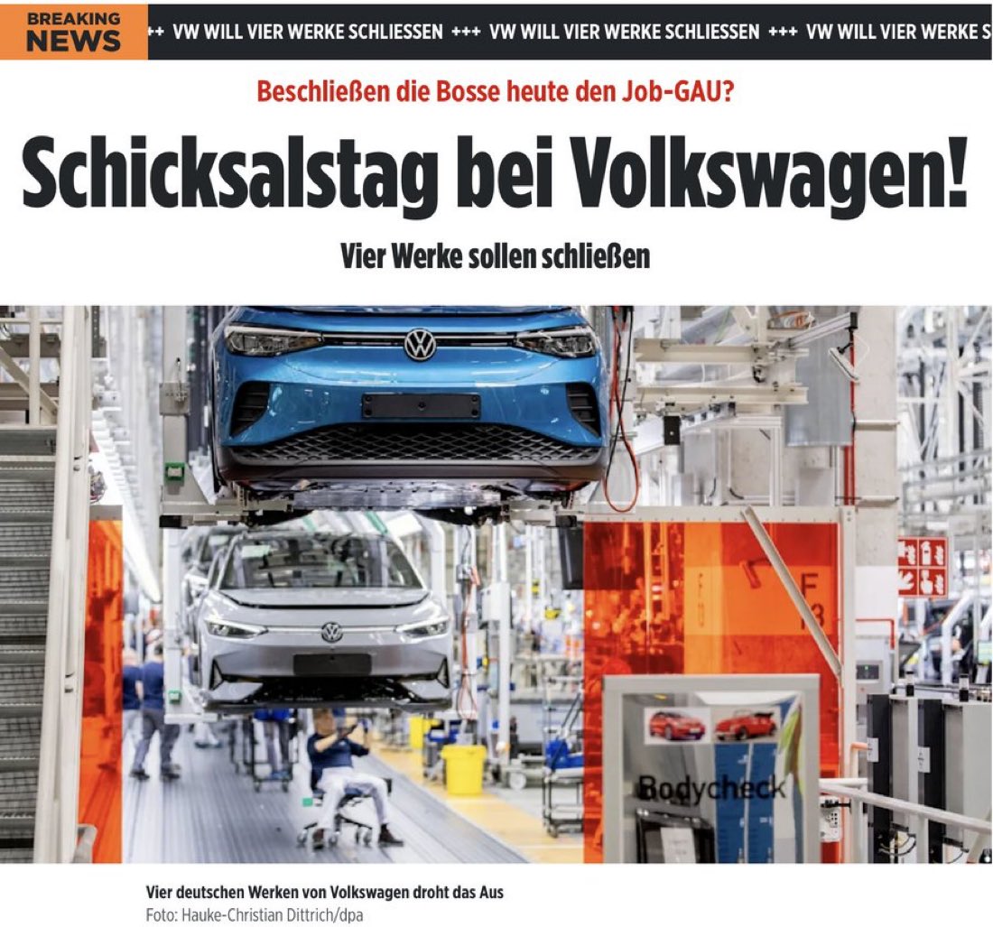 marcfriedrich's tweet photo. - Abbau von über 100.000 Arbeitsplätzen 
- 50% Kahlschlag bei den Modellen
- Vier Werke schließen 
- 1 Million weniger Autos die produziert werden 

Was machst die Politik? @CDU @spdde @bundeskanzler  @_FriedrichMerz 

Wenn jetzt nix passiert, dann ist es gewollt https://t.co/Yn42HY6Kwl