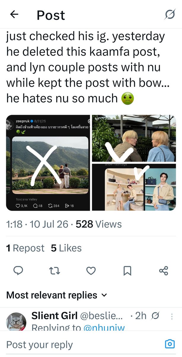 Truthaboutzee's tweet photo. #zeepruk has been deleting posts of #nunew again while leaving posts with women he deleted the lyn post with nunew but kept the post with bow while also deleting this picture from this years valentines Post #zeenunew https://t.co/01Bdycx7Od