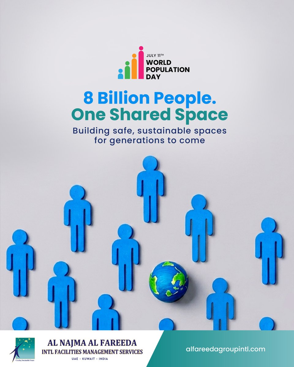 FareedaNajma's tweet photo. As the world's population reaches 8 billion, the demand for safe, sustainable, and well-maintained spaces has never been greater.
#WorldPopulationDay #8BillionPeople #SharedSpaces #BuildingCommunities #SustainableSpaces #AlFareedGroup #Dubai #UAE #FacilityManagement #SafeSpaces https://t.co/p41iRnqEuW