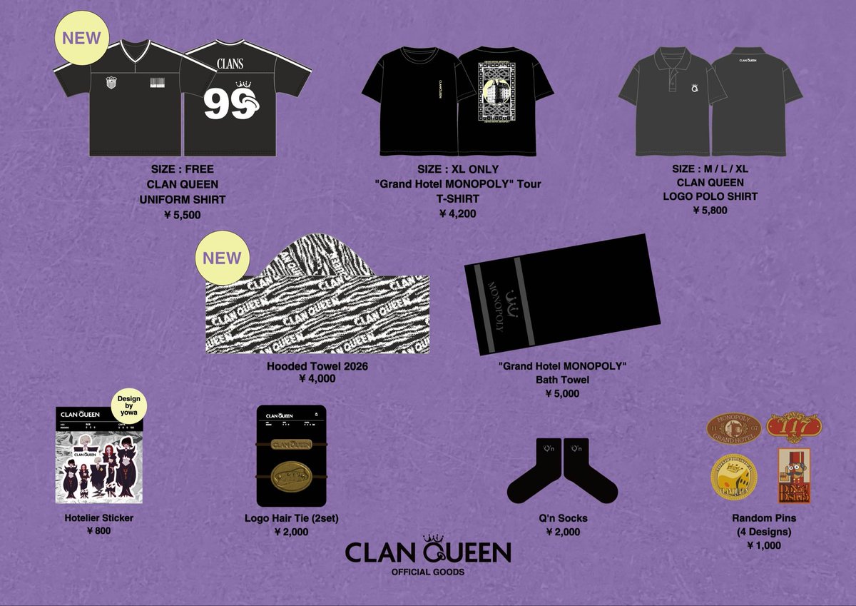 clan_queen_'s tweet photo. \ 𝙂𝙊𝙊𝘿𝙎 𝙀𝘾 𝙄𝙣𝙛𝙤 /
───────────

2026 SUMMER GOODS
&
"Grand Hotel MONOPOLY Tour"2026
GOODS一部再販
EC販売決定!!

───────────

7/10(金)19:00〜販売
CLAN QUEEN 
OFFICIAL通販サイトにて販売開始
https://t.co/5p8TWk4WIm

※2026 SUMMER GOODSは会場でも販売します。

#CLANQUEEN
#CLANQUEEN_GHMTour