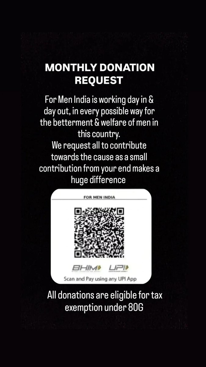 ForMenIndia_'s tweet photo. Requesting all to donate if you think our work is important for men's welfare.
Your contribution means a lot. To claim 80G , WhatsApp us at 8133867676
#formenidia https://t.co/hWLvKT4uam
