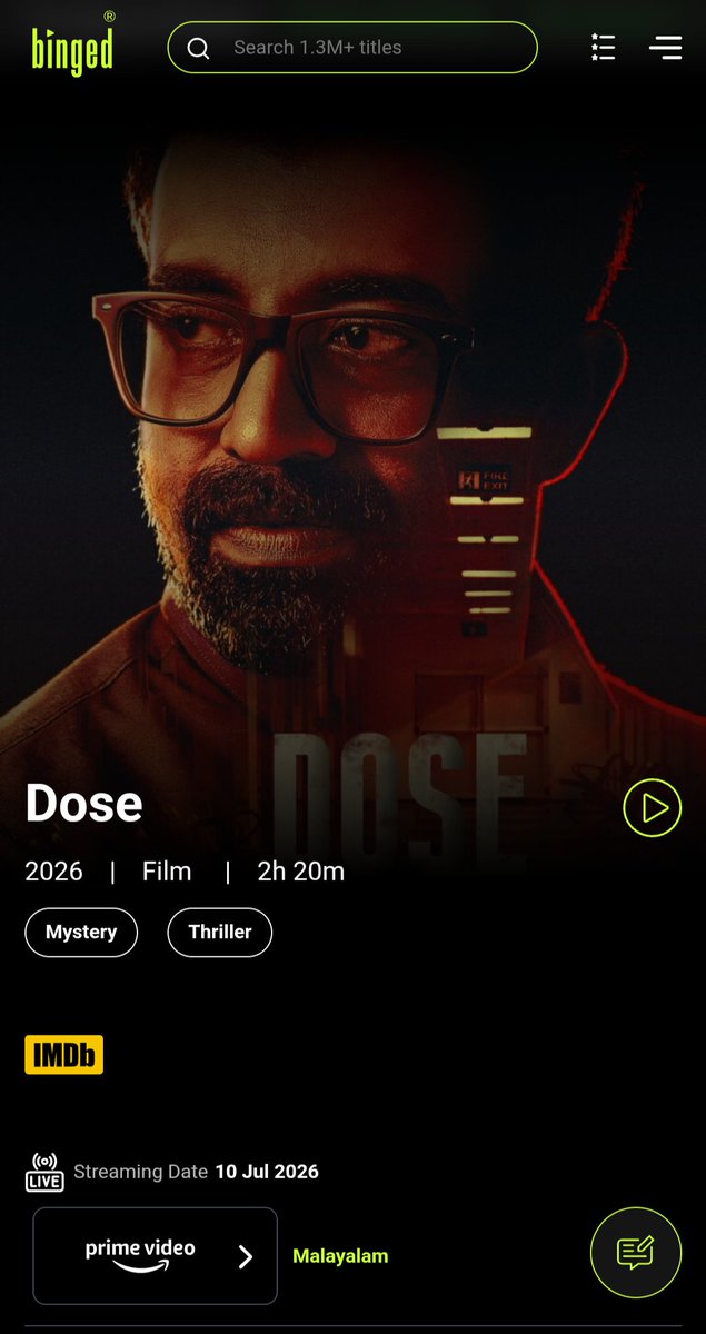 Binged_'s tweet photo. #StreamingAlert
Malayalam film #Dose is now streaming on @PrimeVideoIN https://t.co/IHyjGFG8H2