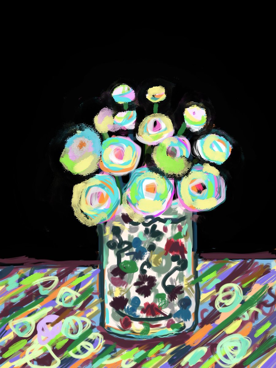 IMR_art's tweet photo. Nocturne Bouquet

Un ramo imaginado entre la luz y el color.
Capas de pinceladas espontáneas sobre un fondo negro que deja respirar cada flor.

@imr.art

#ContemporaryArt #DigitalPainting #StillLife #ColorField #ArtCollectors https://t.co/DxgGq2i4zC
