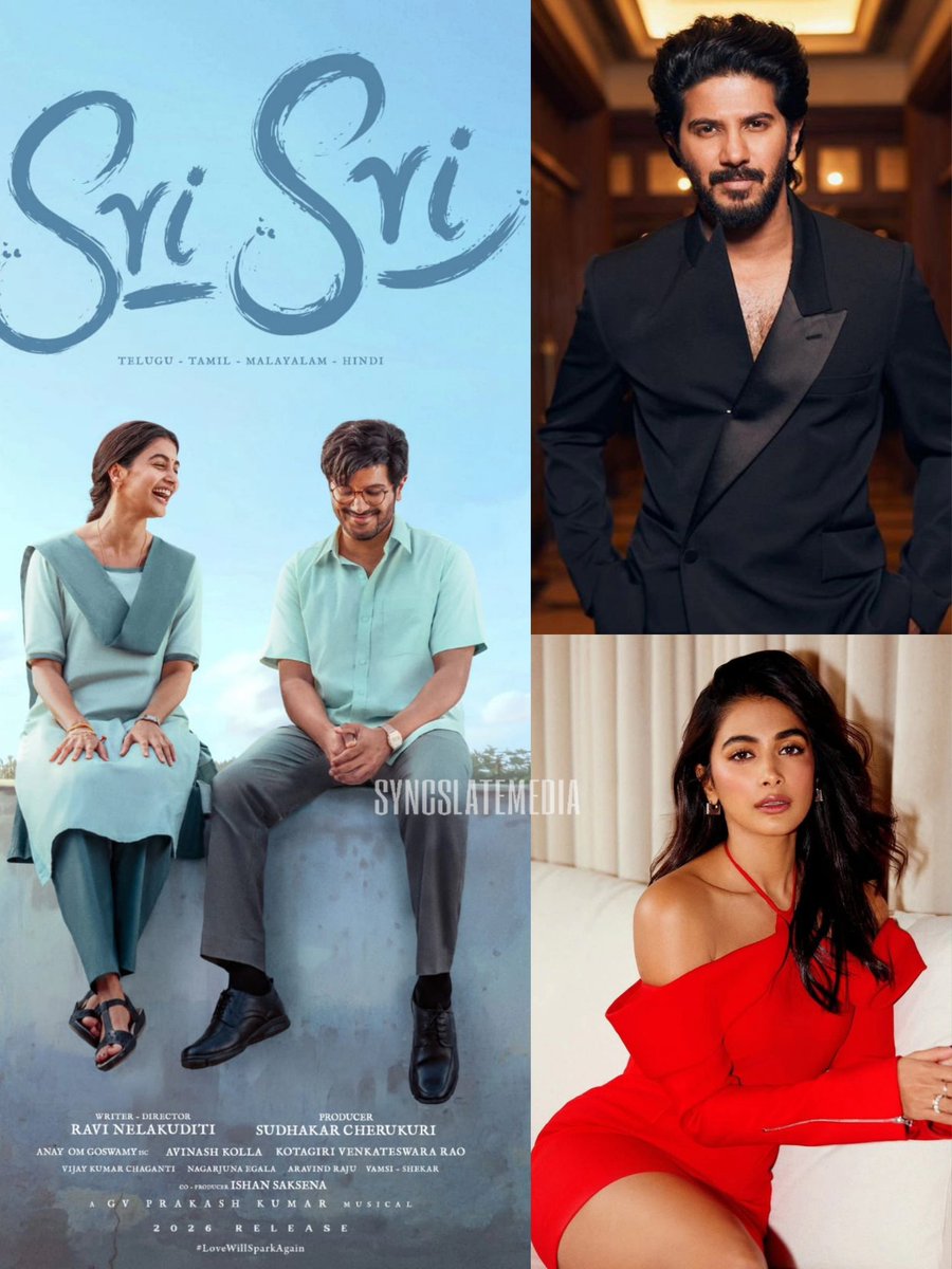 syncslatemedia's tweet photo. Presenting the title and first look of #dq41 ❤️

Starring @dulQuer, @hegdepooja &amp; @Dheekshiths 
Directed by @ravinelakuditi9
Music by @gvprakash
Production design by @artkolla
Produced by @sudhakarcheruk5 under @SLVCinemasOffl 

#dulquersalmaan #poojahedge https://t.co/tSR8UyCWSn