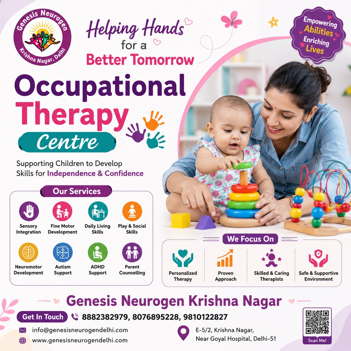 neurogenkn's tweet photo. At @neurogenkn provide personalized Occupational Therapy programs designed to help children improve sensory processing, fine motor skills, daily living skills, social interaction, and overall development. 
📱 +91 8882382979, +91 8076895228 🌐 https://t.co/xDQhqu6LCu https://t.co/N7INKbcf3s