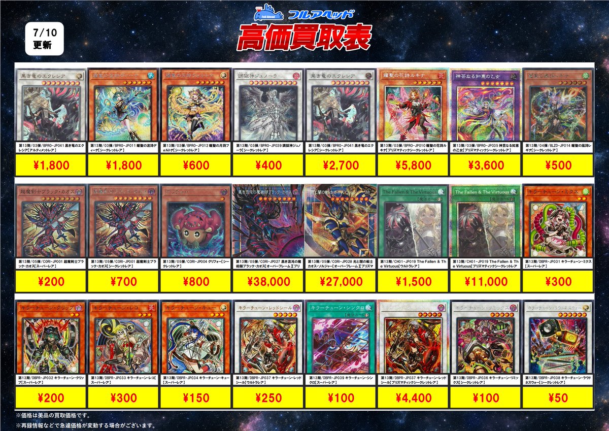 遊戯王OCG 買取表更新しました‼️ ミレニアムレアやDBのノーマル