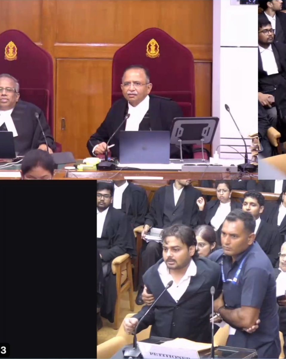 LawBeatInd's tweet photo. 🚨 BREAKING: Dramatic scenes in the Supreme Court

A petitioner appearing in person told the Bench, “I order the registration of an FIR against the ACP. I’m the sovereign…”

Justice KV Viswanathan: “You’re ordering us?”

Moments later, the petitioner allegedly threw papers in the air and hurled abuses at the Chief Justice of India, saying, “Yeh de dena ***** CJI ko.”

#SupremeCourt #CJI #CourtroomDrama #BreakingNews