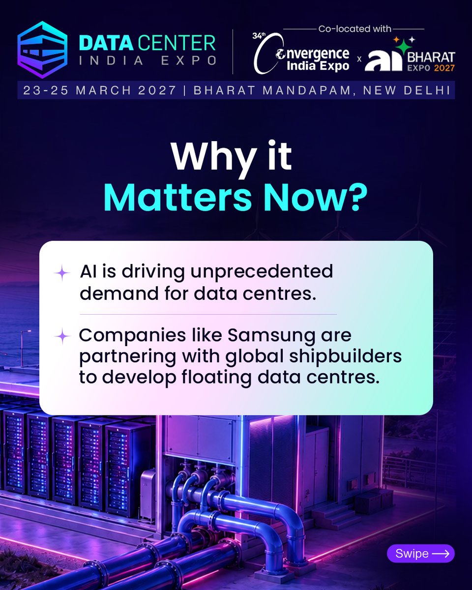 datacenter_ind's tweet photo. AI is pushing data infrastructure beyond its limits, and the industry is literally taking it to the sea. Swipe to understand why floating data centers are the next big thing.
Follow @datacenter_ind for more such insights.π
#DataCenterIndiaExpo #CI2027 #FloatingDataCenters https://t.co/gryyEYn51s