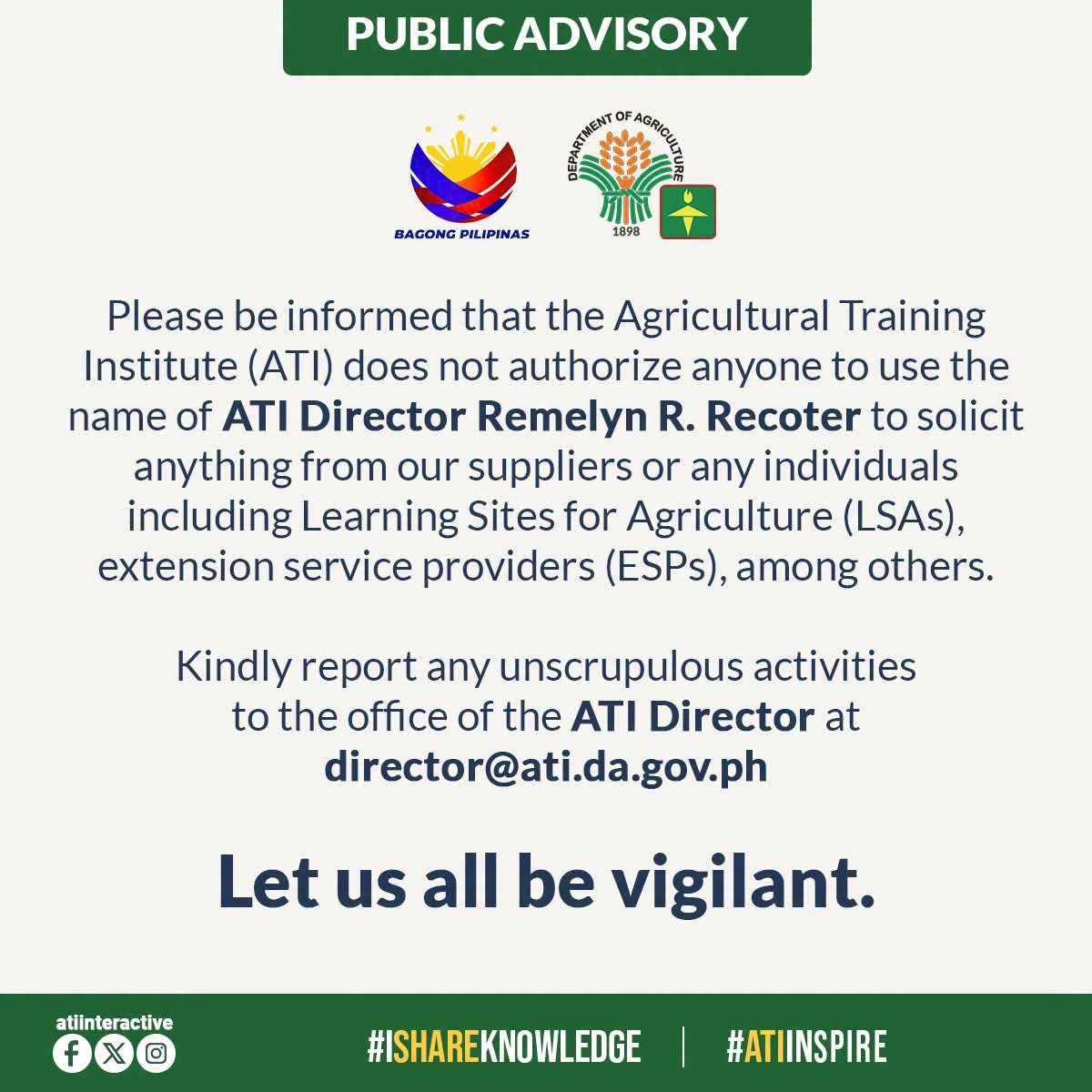 atiinteractive's tweet photo. [𝗔𝗗𝗩𝗜𝗦𝗢𝗥𝗬] 

ATI does not authorize unauthorized solicitations, fees, or requests made using its name. For accurate information and verification, refer only to ATI’s official and verified channels. https://t.co/dqGM2LdVJm