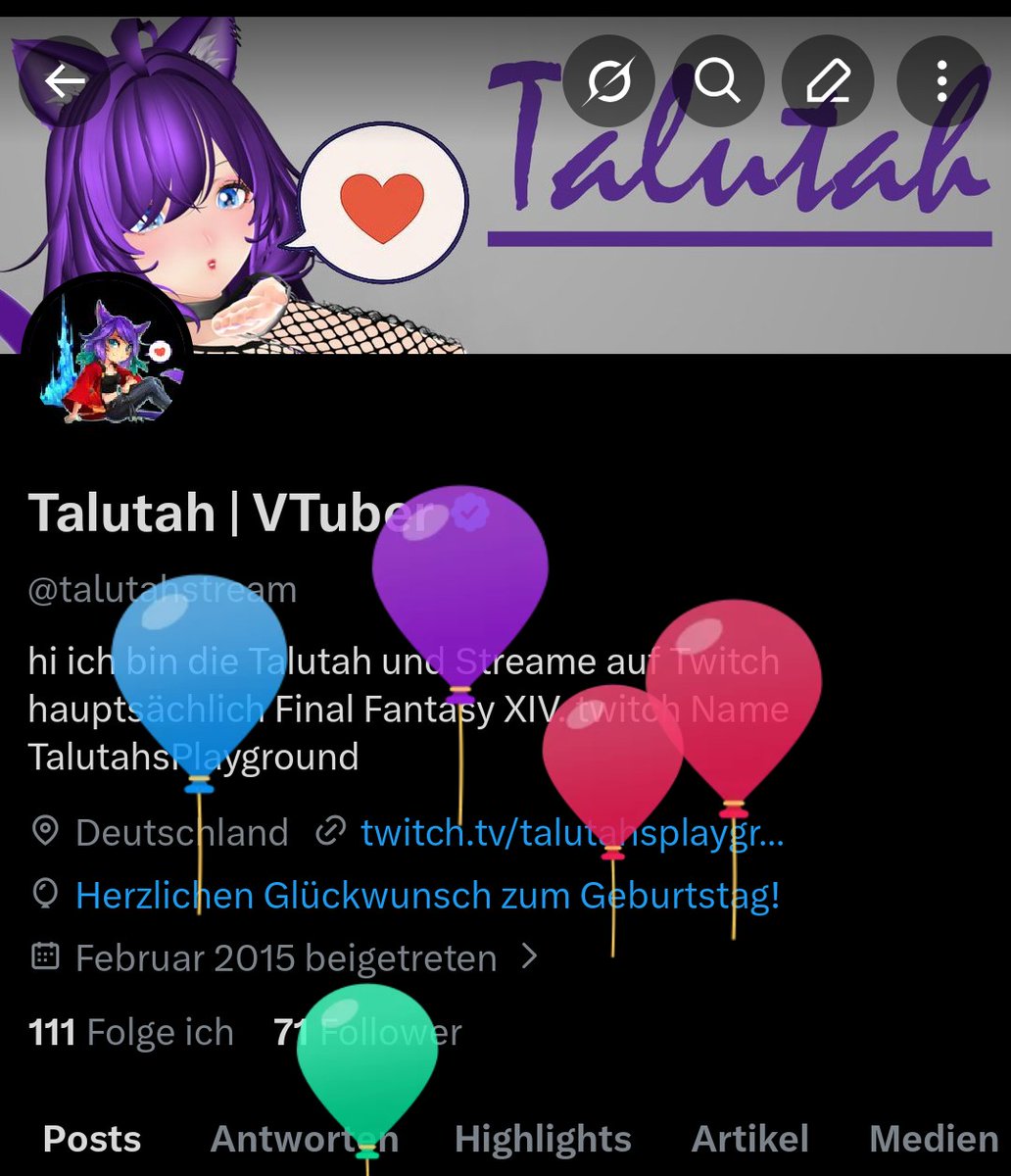 talutahstream's tweet photo. Yaay Luftballons denn heute ist mein Geburtstag ka was ich heute im Stream machen aber ich denke mal eine Figur bemalen schaut doch vorbei würde mich sehr freuen🥳

#GERVtube  #StreamPlan #ffXIV https://t.co/qqgVhoCUfz