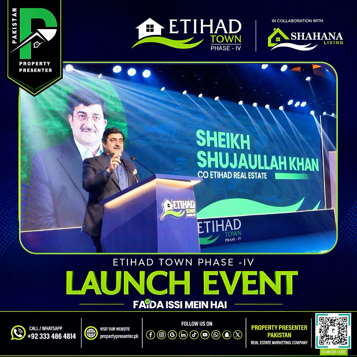 P_P_Pakistan's tweet photo. Property Presenter Pakistan was honoured to be part of the Etihad Town Phase 4 Launch Event at Flatties Hotel, Lahore, on 4 July 2026. It was a pleasure connecting with industry professionals, and fellow real estate experts while capturing the memorable moments. #Pakistan https://t.co/pTXdOTxA9q
