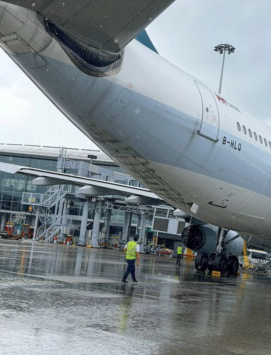 aviationbrk's tweet photo. Photos have emerged of a Cathay Pacific Airbus A330-300 that struck its tail while performing a go-around at Hong Kong International Airport last Friday.

"The aircraft subsequently landed safely at Hong Kong International Airport and was taxied to a parking bay where our passengers disembarked normally. There were no reports of injury among the operating crew or passengers on board. Our engineering team is performing a thorough inspection and will carry out the required maintenance before returning the aircraft to service," a statement said from the airline.

The Civil Aviation Department (CAD) said Cathay had reported the incident. The department in turn reported it to the Air Accident Investigation Authority (AAIA), following the established mechanism.

"CAD has requested the airline to submit a report and will cooperate with the AAIA to follow up on the incident," a department spokeswoman said.