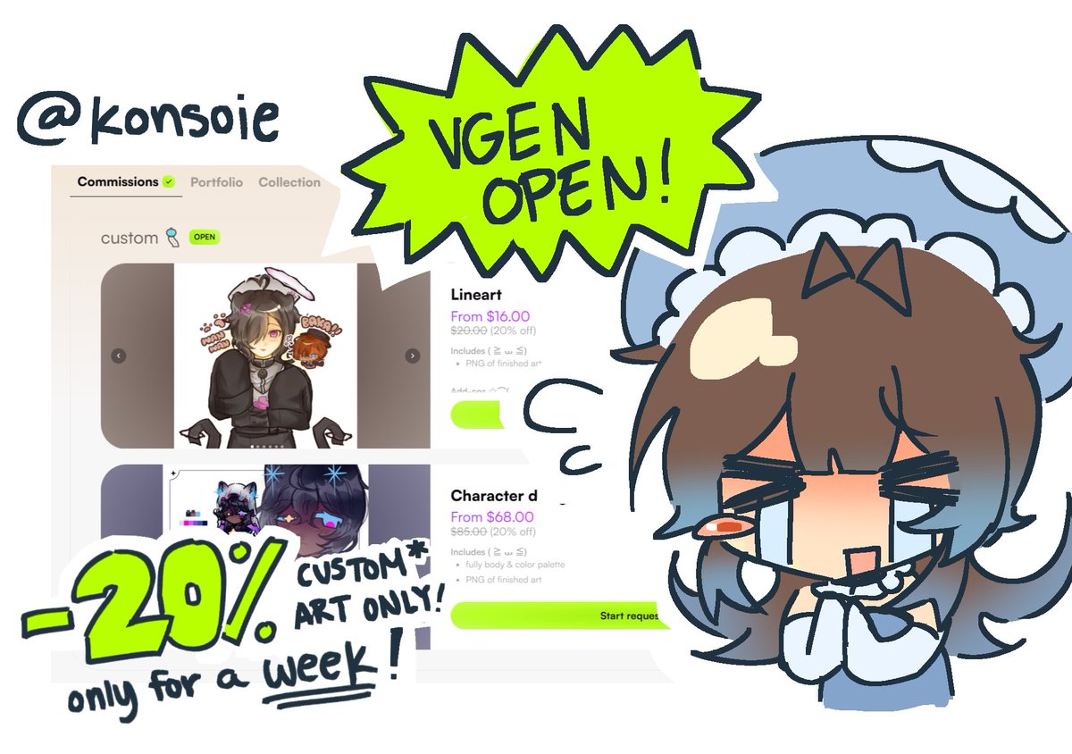 kkonsoie's tweet photo. Hi!!! im officially opening my #vgen, i have a 20% discount on my custom art for only 1 week!  

> https://t.co/nf2paqoHWq https://t.co/uS3QPQUyk2