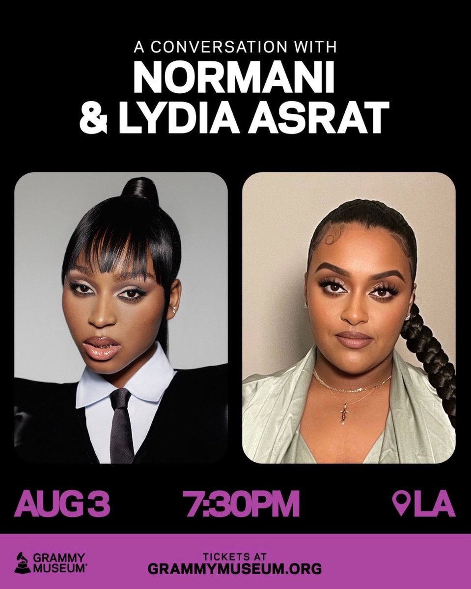 NormaniUpdate's tweet photo. A conversation with Normani &amp; Lydia Asrat at the @GRAMMYMuseum on August 3rd in Los Angeles. 

Tickets: https://t.co/dM6v3mZZD5 https://t.co/MP8otdMVXo