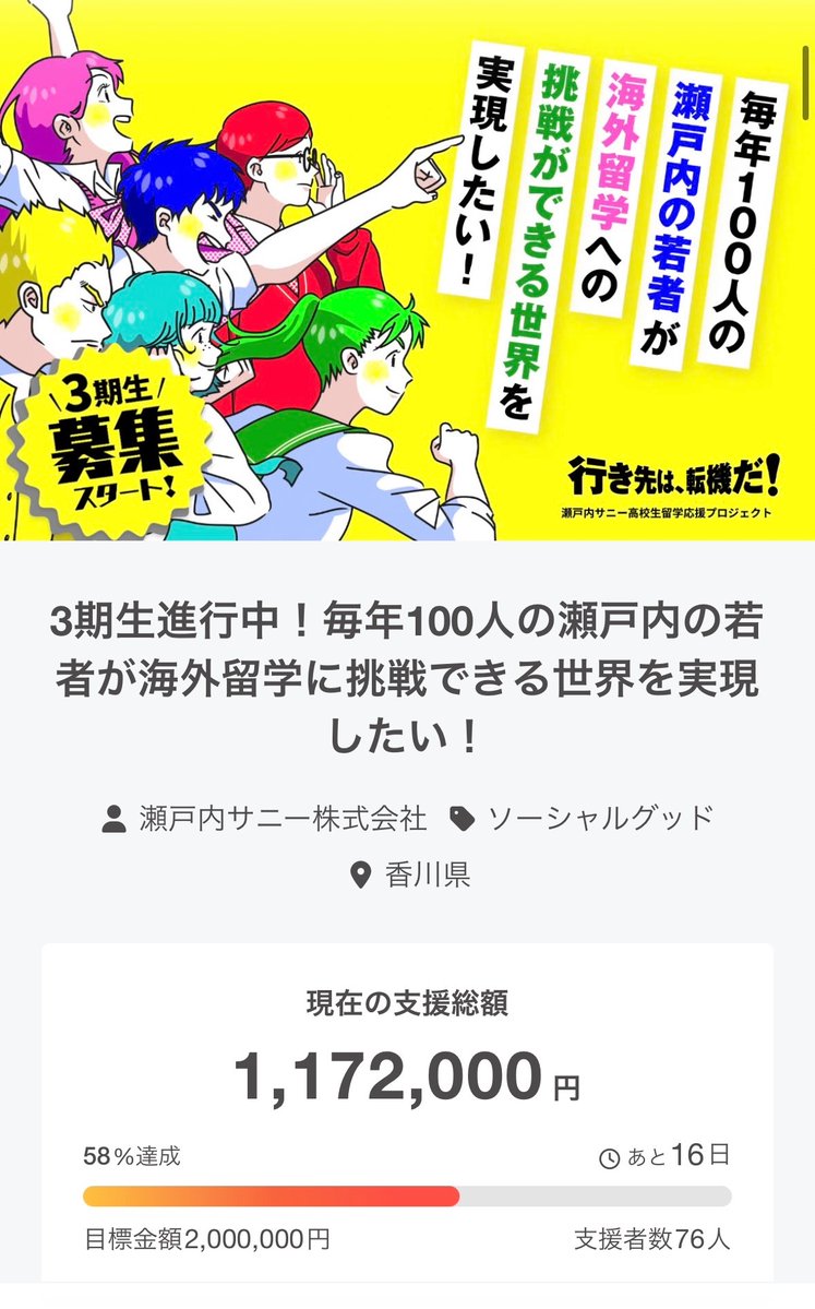 RyushiOsaki's tweet photo. 残り16日で42%、、、
よろしくお願いします！！！

#サニー留学
#行き先は転機だ https://t.co/d32ntDI5Gs