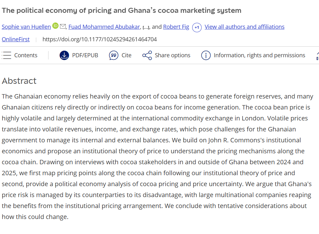 CompChange's tweet photo. New onlinefirst paper: everything you always wanted to know about the polecon of #Ghana's #cacao production system, but were afraid to ask.
From @S_vanHuellen et al.
In @CompChange where else?

Here is the link (open access):

https://t.co/oaYkgc1UJ3

Here is the abstract: https://t.co/QVYj2K9BWx