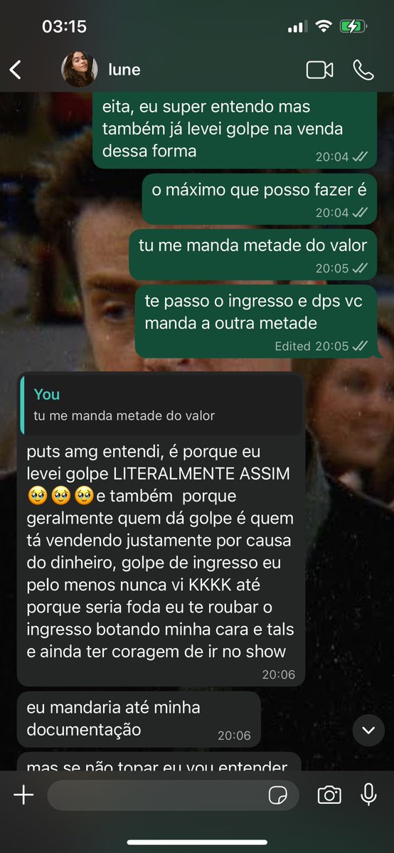 karolqlima's tweet photo. @lafieryy putzz, que merda! cheguei a conversar com ela no wpp mas n quis enviar o ingresso sem receber nada https://t.co/wKuBSQ8o8R
