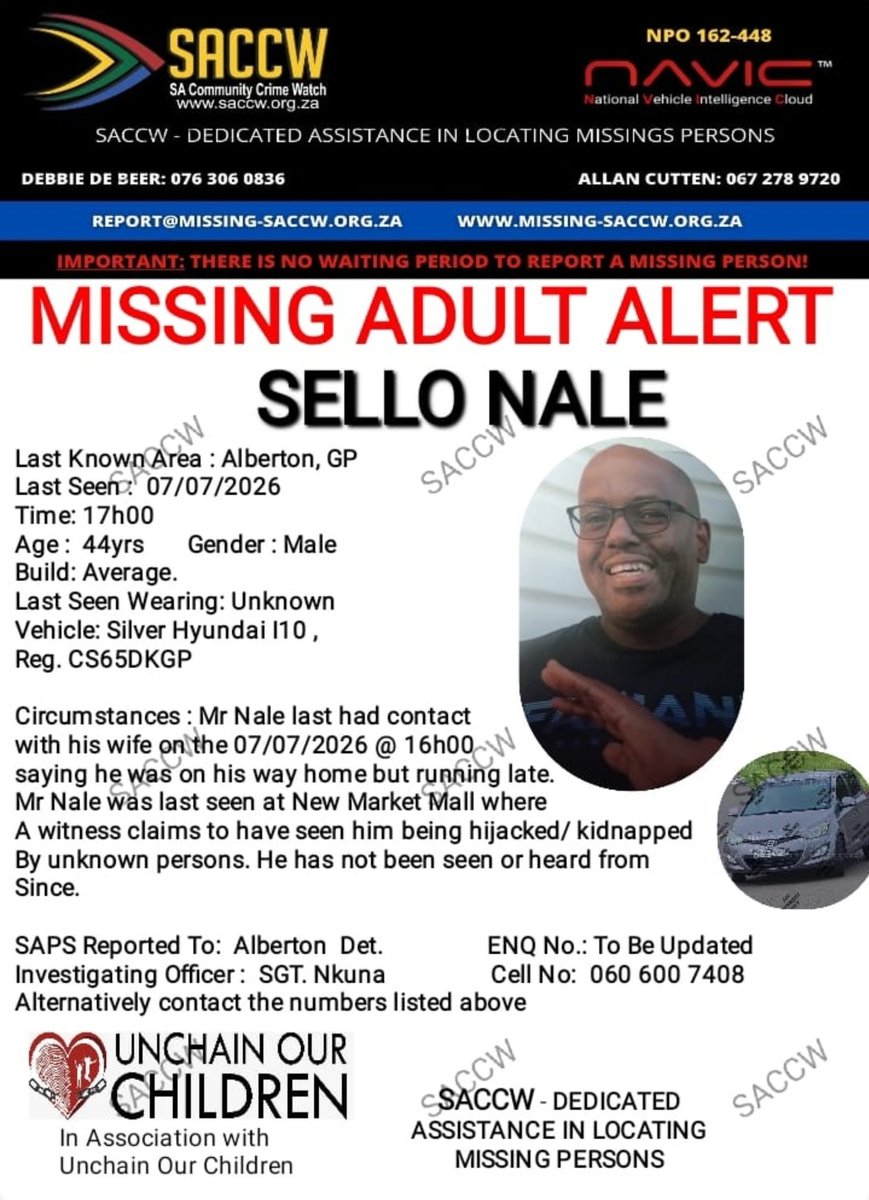 GardeeGodrich's tweet photo. We have been contacted by the family to assist locate Sello. He is being moved up and down and his account reports withdrawal from ATMs. He is not reachable and his car tracker disabled. The kidnappers use ATM points that have no video camera. We are called upon to assit the family......and  @SAPoliceService .