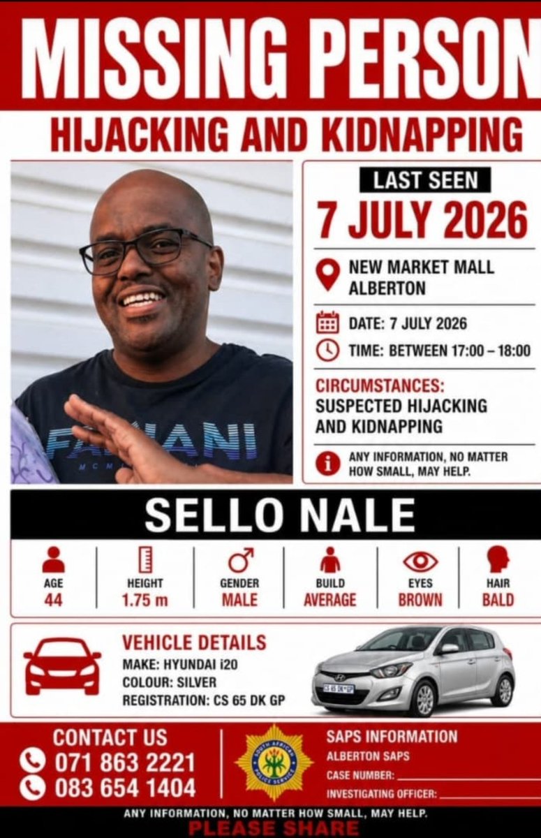 GardeeGodrich's tweet photo. We have been contacted by the family to assist locate Sello. He is being moved up and down and his account reports withdrawal from ATMs. He is not reachable and his car tracker disabled. The kidnappers use ATM points that have no video camera. We are called upon to assit the family......and  @SAPoliceService .