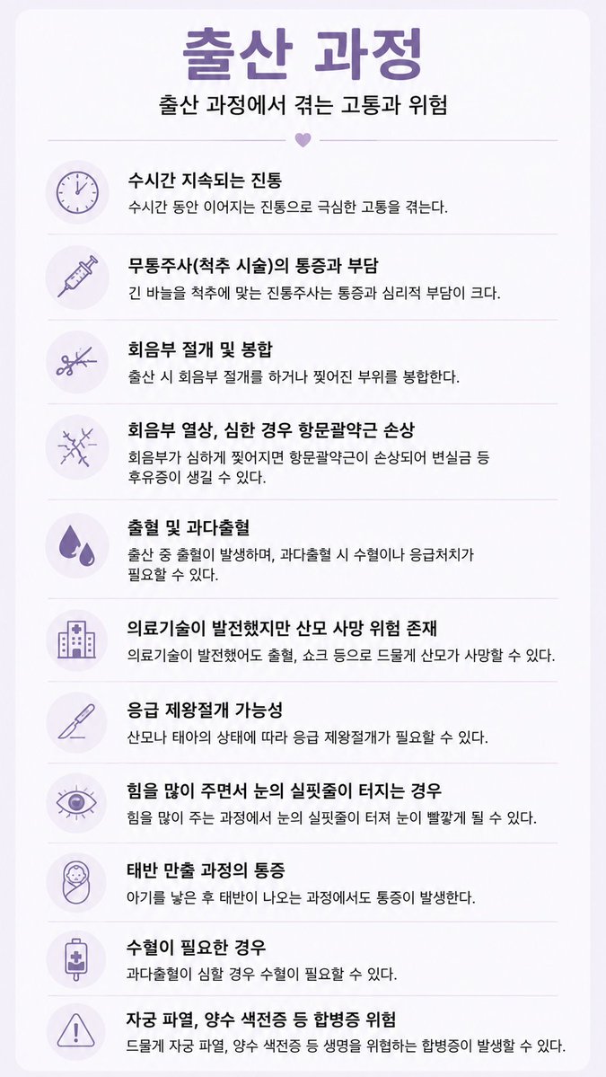 hotchuwping's tweet photo. 《여자가 임출육으로 겪는 증상》 ㅣ
내가 말한 거 이미지로 정리해봤어
임신하고 출산하고 육아하는 과정은 절대 쉽지 않아
많은 여성들이 이걸 알고 임신하면 좋겠어 https://t.co/HpSWdtKzbA