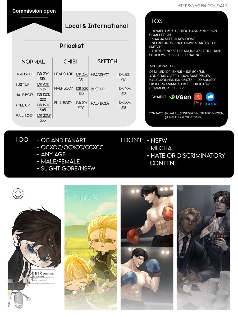 jyalfi's tweet photo. #WTS #WTP 
COMMISSION OPEN
Hi! I'm reopening my commissions with a new pricelist and updated samples!

As a special bonus, first-time clients will receive a free chibi doodle with their first order.

If you're interested, feel free to DM me!
VGEN: https://t.co/pR4kISC2XM 
#art https://t.co/PH4PsYROS2