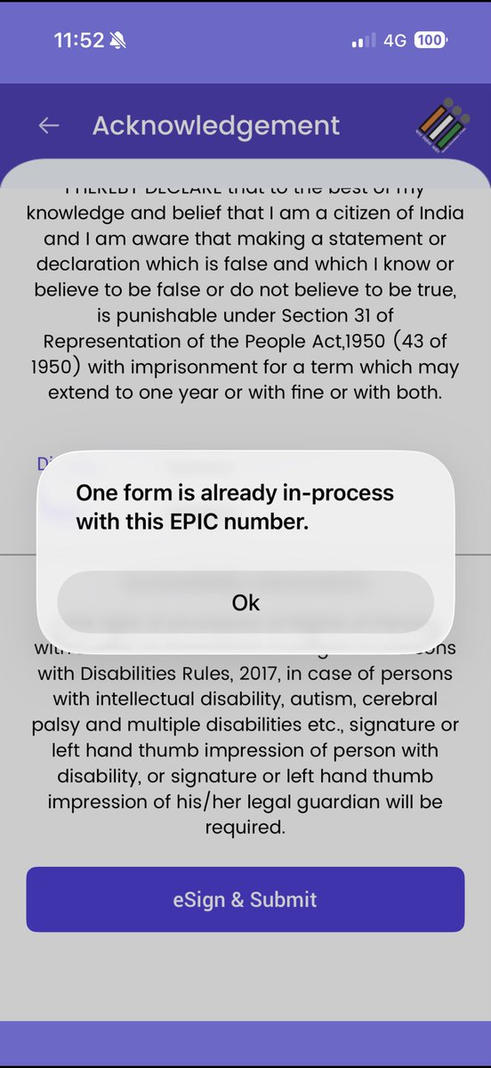 mohitrao20's tweet photo. @ceoharyana @ECISVEEP Trying to update mobile number in order to complete the SIR on time but app showing error message that one form is already in-process with this EPIC NUMBER.

Due to this not able to update mobile number and because of missing mobile number not able to complete SIR.
Please help https://t.co/fhPwCeFo1U
