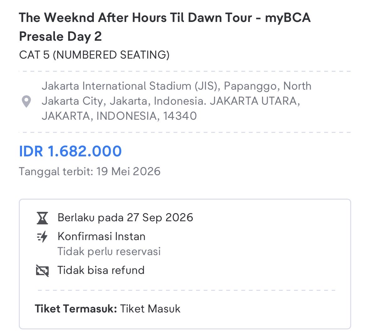 ChristovalGuna2's tweet photo. WTS THE WEEKEND DAY 2 CAT 5 - 2 pax

harga underprice

#theweekendconcert
#wts #wtb #zonauang #zonajajan https://t.co/f4NBGBYYpR