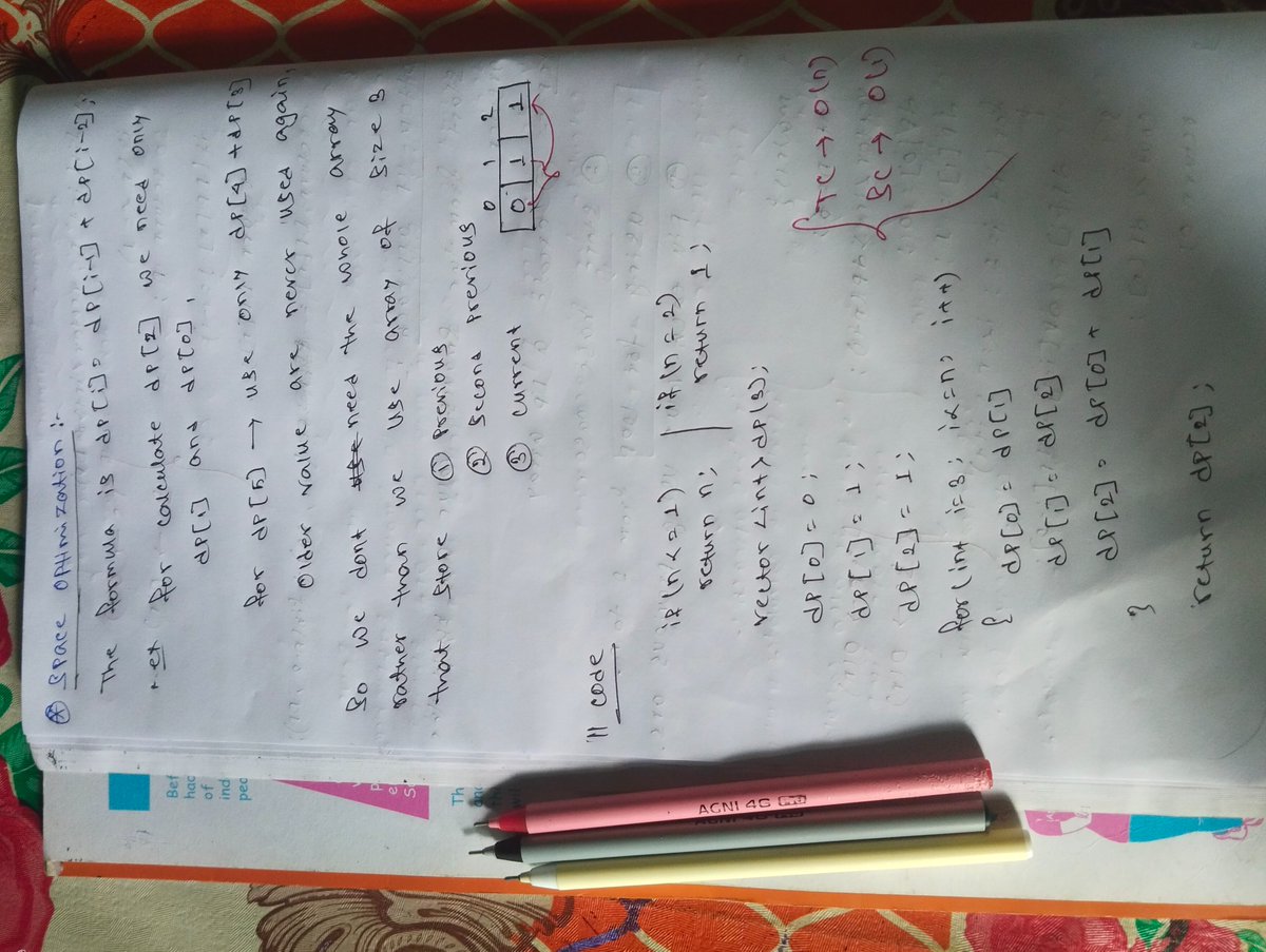 SagarDe713523's tweet photo. 🚀 Day 1/20 of my DP journey!

Today I learned:
✅ What DP is
✅ How DP is used in AI models like ChatGPT &amp; Claude
✅ Solved the Fibonacci problem using Recursion, Top-Down, Bottom -Up, Space - Optimization
Thank you @rohit_negi9 @CoderArmy 
#CoderArmy #dp20 #CPP #DSA https://t.co/qK1iVX6eZ3