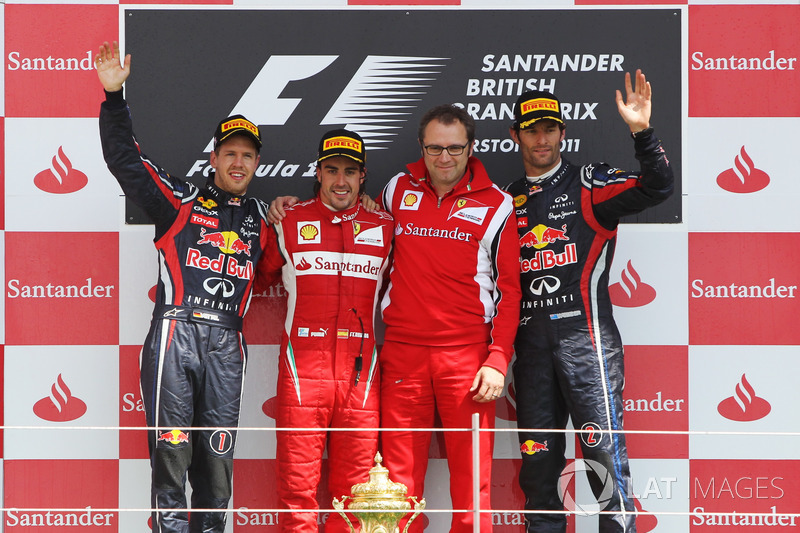 MsportXtra's tweet photo. #F1 #OnThisDay, July 10th 2011. The top 3 at the start, also finished on the podium but in a different order. @alo_oficial won the #BritishGP with Sebastian Vettel in 2nd and @AussieGrit in 3rd. https://t.co/nF7Zy8DHbV #MsportXtra @ScuderiaFerrari @redbullracing @SilverstoneUK https://t.co/DWhtVcmFme