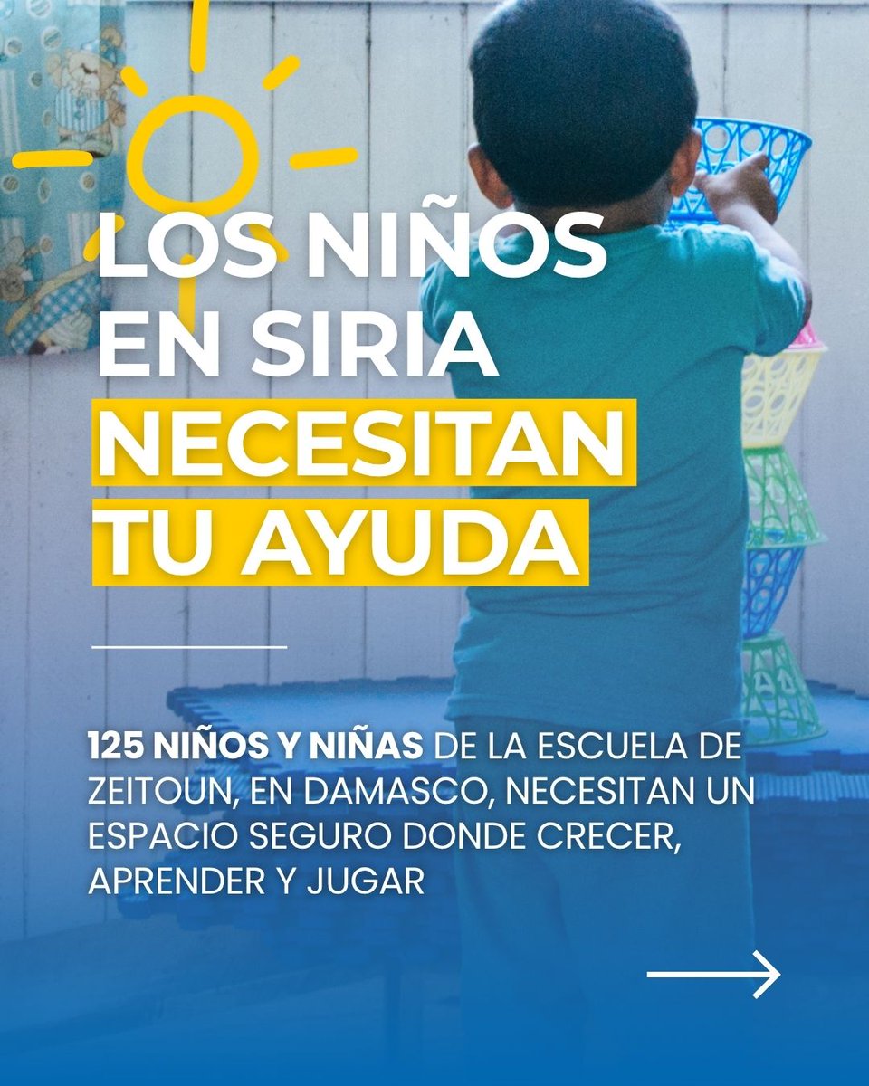 ongrescate's tweet photo. En Siria, una escuela infantil sigue abierta para 125 niños y niñas.

Ya cubrimos lo más urgente. Ahora necesitamos completar sus aulas con materiales esenciales para que puedan aprender y crecer en un entorno seguro.

Dona hoy.

👉 https://t.co/GtkrpWJ4Ih https://t.co/ypWuGOZR0G