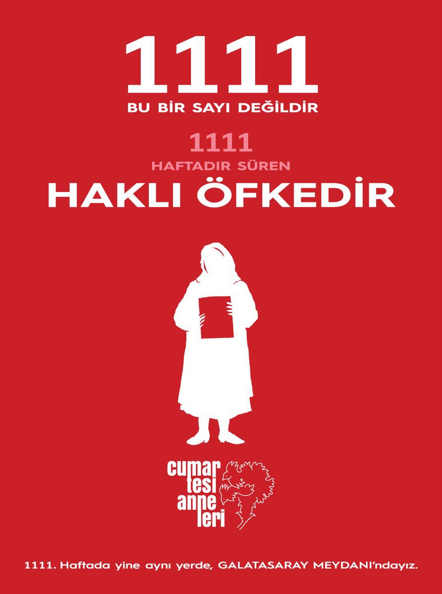 ocakaysel's tweet photo. @CmrtesiAnneleri  1111

Bu bir sayı değildir.

1111 haftadır süren haklı öfkedir, inattır, direniştir.. 

#CumartesiAnneleri1111Hafta https://t.co/nqpeqBRUoj