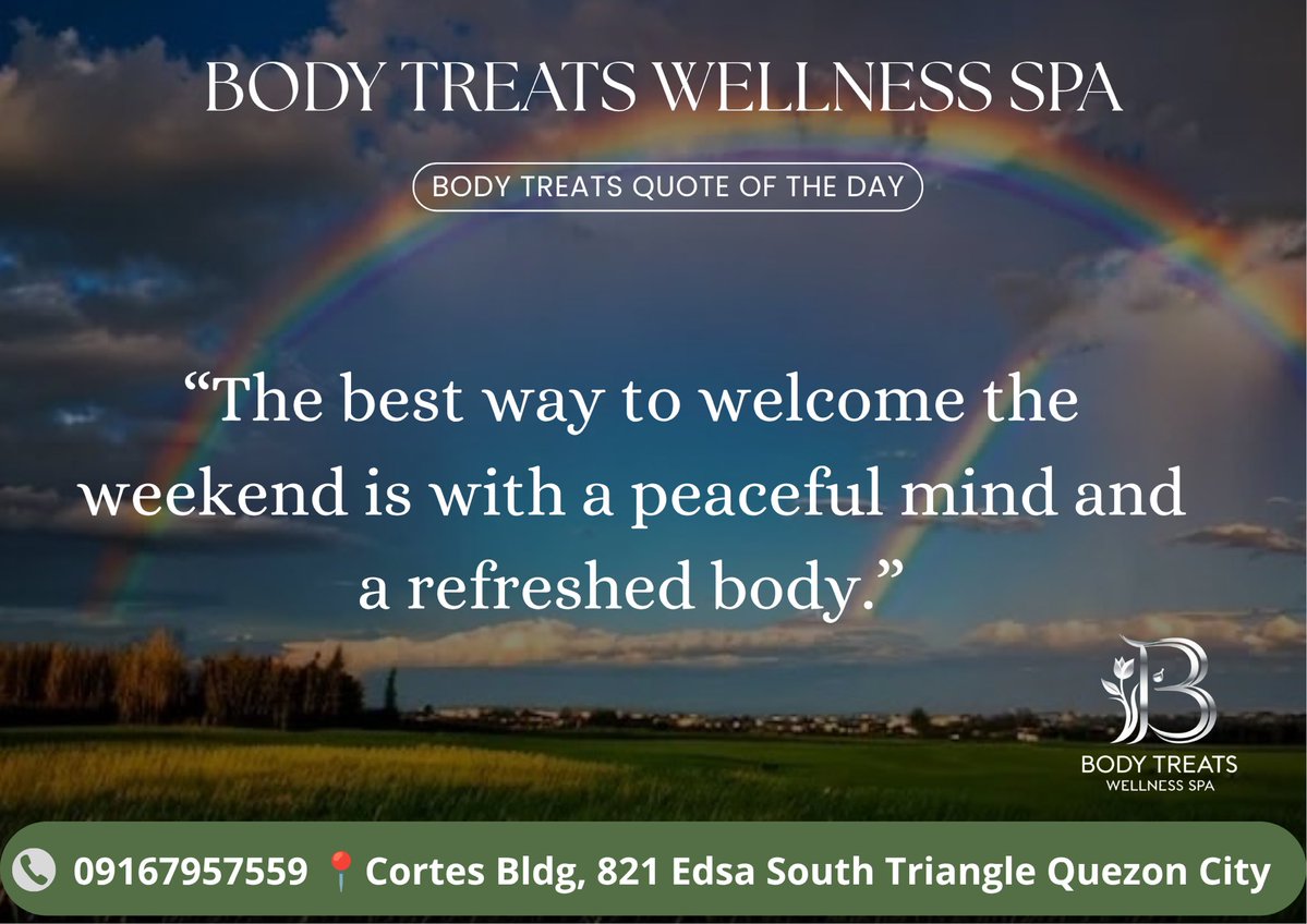 bodytreatsQC's tweet photo. Let go of the week’s stress, embrace a moment of calm, and step into the weekend feeling refreshed, recharged, and ready for new experiences.

#FridayMotivation #WeekendWellness #BodyTreats https://t.co/0PHDG32uBh