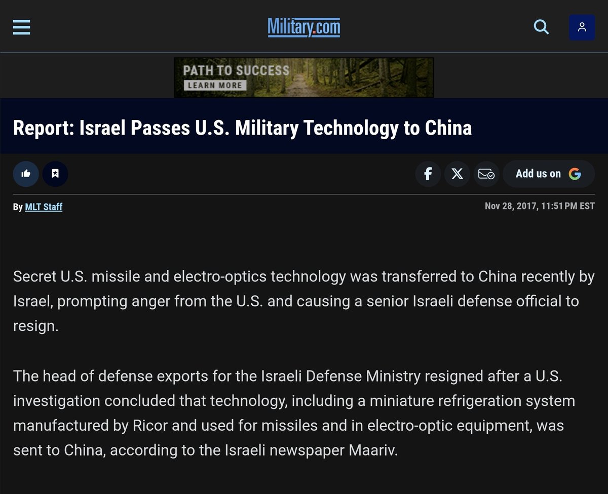 BurgerPilled's tweet photo. How about when israel sells us military technology to china, is that a betrayal? https://t.co/oEURidZ7YN