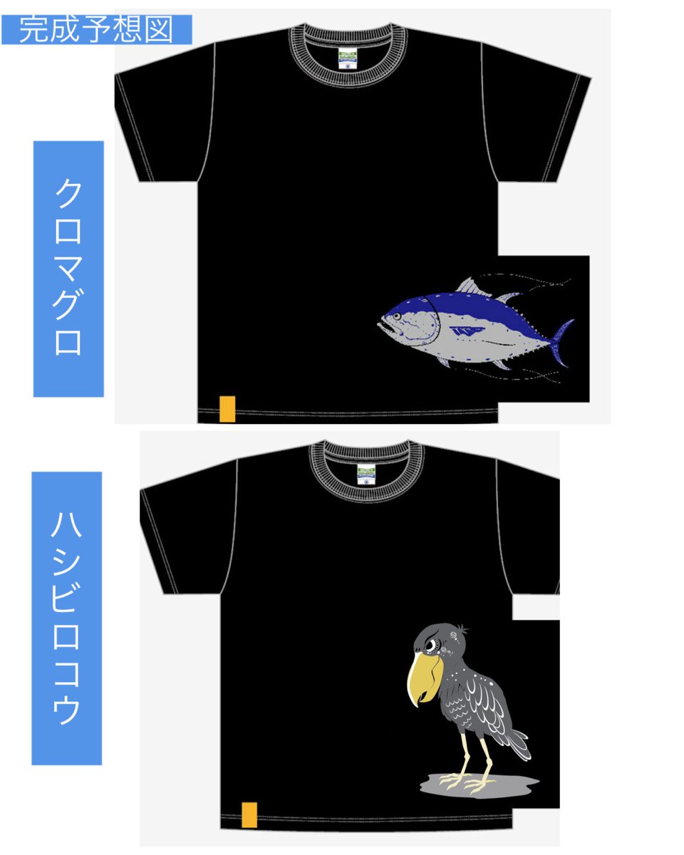 maruyosyouten's tweet photo. 📢【新作＆復刻Tシャツのお知らせ】

新作の「クロマグロTシャツ」が登場！

サイズ：S / M / L / XL

そして、アンケートにご協力いただいた皆さま、本当にありがとうございました。

ご要望をいただいていた復刻Tシャツも発売いたします！

🦤 ハシビロコウTシャツ
今回は配色を変更して再登場！

🐙 メンダコTシャツ
復刻制作が決定しました！

いずれも「丸与製作所展11」より発売開始予定です。

皆さまのお越しをお待ちしております！

#丸与製作所 #丸与製作所展11 #Tシャツ #クロマグロ #ハシビロコウ #メンダコ #動物イラスト #オリジナルTシャツ