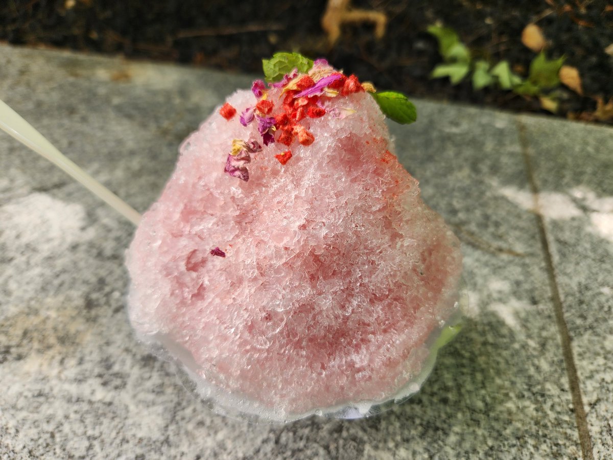 t_explosion's tweet photo. イスラエルのかき氷（1000円）でクールダウン＾＾
ザクロヨーグルト、めっちゃ綺麗で可愛い🍧

ヨーグルト感はあんまりなく、ザクロ甘酸っぱさが美味しい。たぶん油っぽいメニューの後にすんごく合いそう。

#麦食音祭 https://t.co/xBbIDQICAG