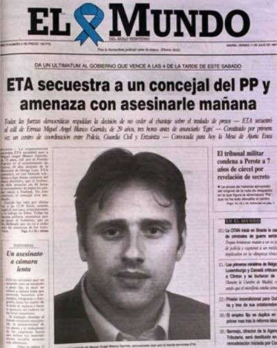 SidiousDarth3's tweet photo. Hoy, hace 29 años, Miguel Ángel Blanco fue secuestrado por tres hijos de perra de ETA.
Hoy, gracias a la banda criminal que nos gobierna y al delincuente ZP, los terroristas están en las instituciones como socios preferentes, legalizados y blanqueados.

Memoria Histórica Real https://t.co/FMrsISE0HH