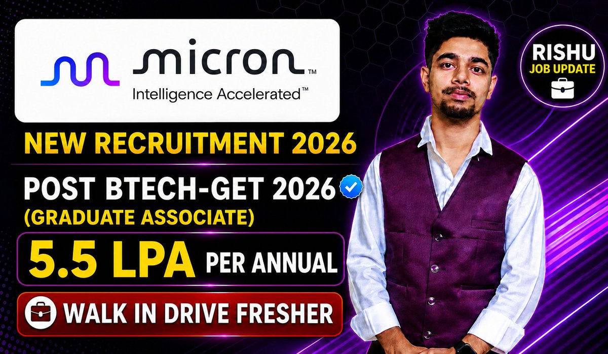 Rishujobupdate's tweet photo. Micron Technology Hiring For Diploma/BTech 🤠 Freshers 2026
Apply fast⏩https://t.co/RynNQINkXd
BTech Salary 5.5Lpa
Apply fast⏩https://t.co/YdIMcZOLpn
Diploma Salary 3.7Lpa
@MicronTech #Hiring #Diploma #Btech #Job #Hiring #DiplomaJob
#Job #Btechjob @Rishujobupdate https://t.co/VN1a9Jjqhf