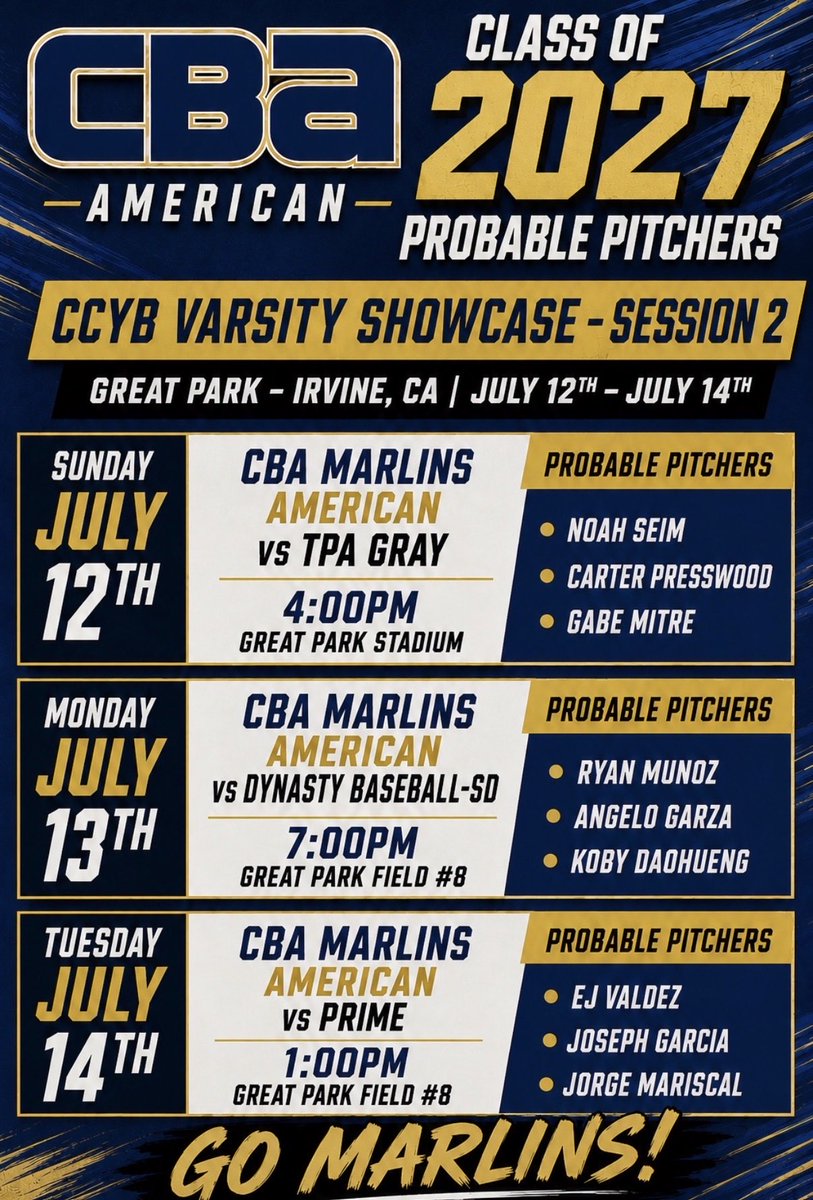 JMariscal44955's tweet photo. Thankful for every chance to compete, excited to represent at CCYB @VarsityShowcase 
Pitching on 7/14 at 1pm https://t.co/O2Wzc1vpYE